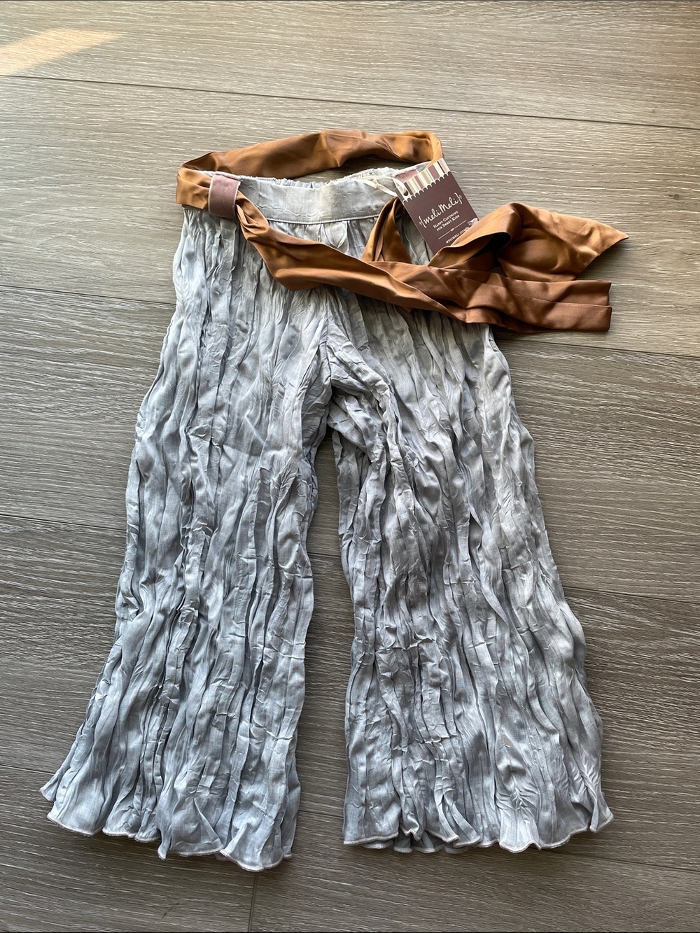 NWT Vintage Meli Meli Girls Silver Plisse Pants with Silk Sash Size 4T